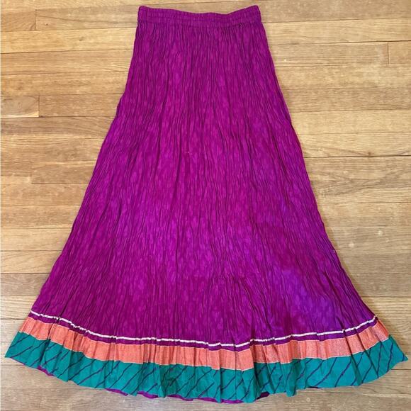 Purple orange green crinkle maxi skirt size medium M
 b22 - Picture 2 of 2